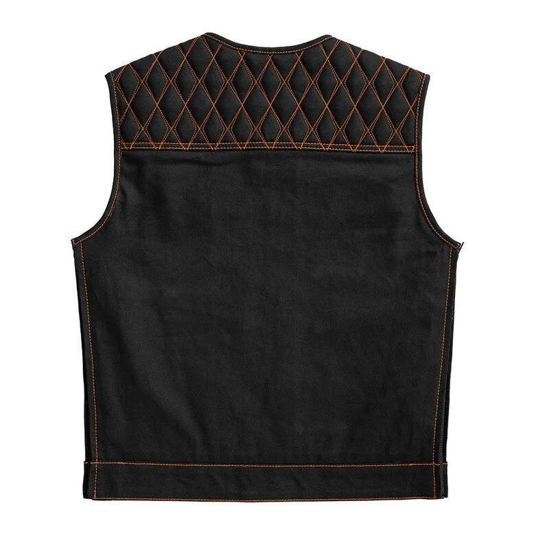 Denim Biker Vest, Hunt Club Leather Builder Diamond Quilted Custom Biker Vest, Paisley Vest