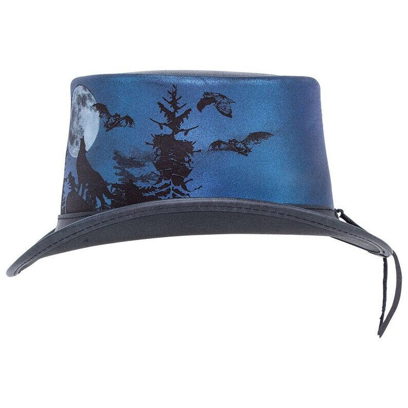 Halloween Wolf Night Steampunk Black Leather Top hat Biker Motorcycle Rider Gothic Hat