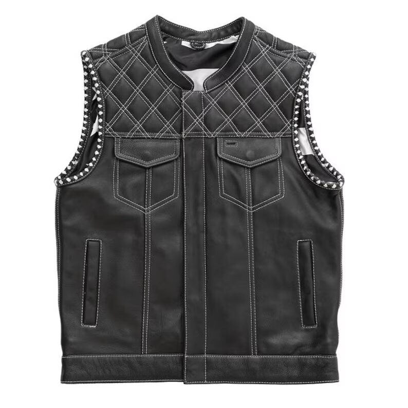 Leather Vest ,Mens Diamond Quilted Black Paisley Leather Build Denim Style Rider Motorcycle Leather Vest,Mens Vest