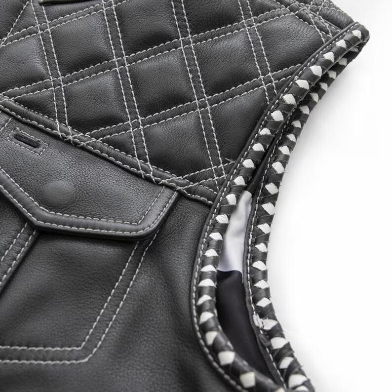 Leather Vest ,Mens Diamond Quilted Black Paisley Leather Build Denim Style Rider Motorcycle Leather Vest,Mens Vest