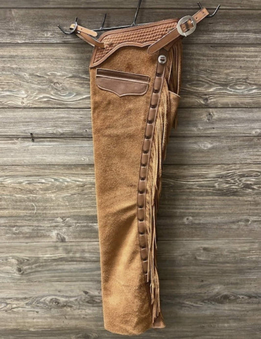 Native American Leather Chap Brown Suede Fringes Style Braided Chap Western Cowboy Chap Horse Riding Chap Gifts For Men , Gifts For Cowboy