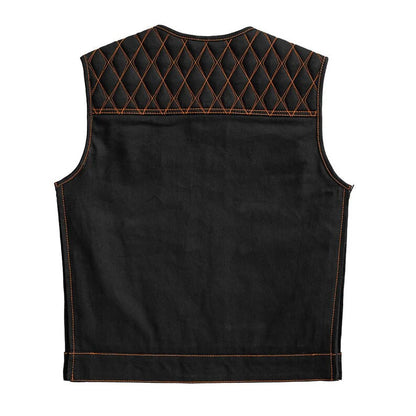 Denim Biker Vest, Hunt Club Leather Builder Diamond Quilted Custom Biker Vest, Paisley Vest