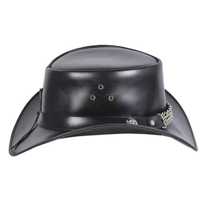 Cowboy Hat Outback Hat Unisex Western-Style Hat For Men Skull Chain Band Black Leather Hat For Women Gift For Him Gift For Her