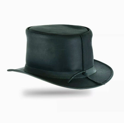 EI Dorado Top Hat Black Leather Top Hat With Simple Band Steampunk Leather Hat Motorcyclists Hat Biker Hat Magician Hat Gift For Her