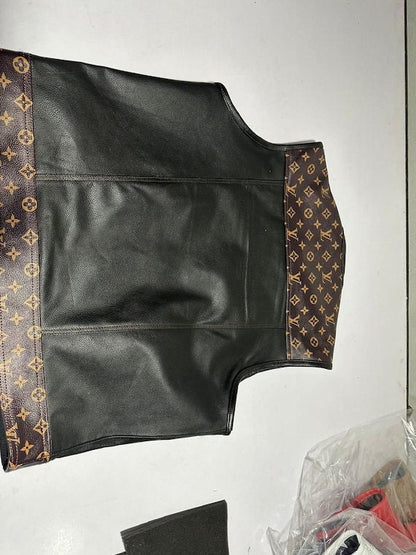 Leather Vest Men's Hunt Club Brown Wax  Black Paisley Leather Build Denim Style Rider Motorcycle Leather Vest Men Vest